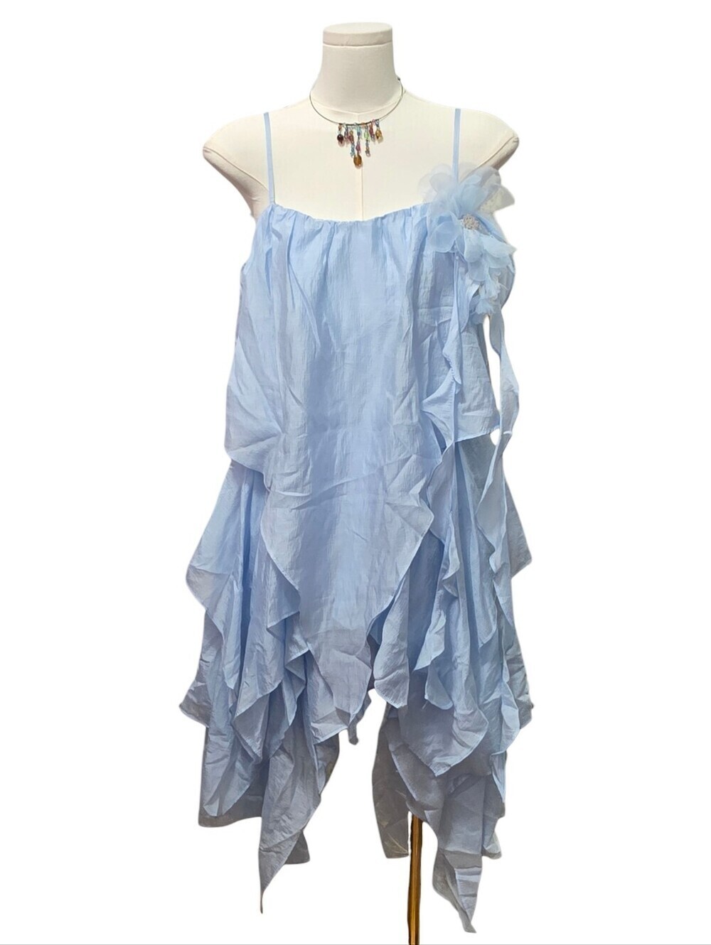 Arte Pura from Canada blue flowy layered dress with flower detail